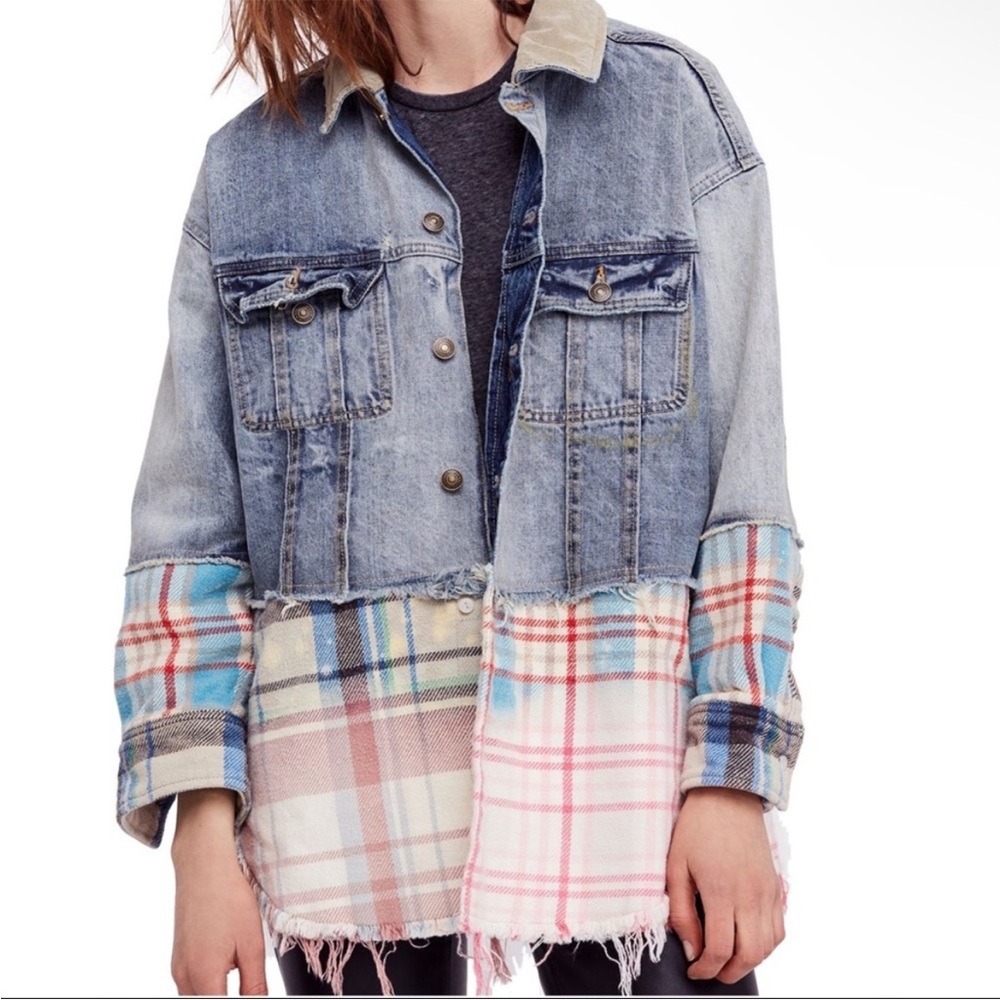 Free People Jean Jacket with Plaid Details